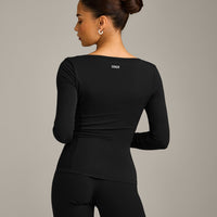Mellow™ Motion Wide V Neck Long Sleeve Top | Black