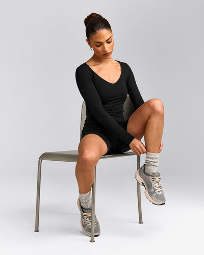Mellow™ Motion Wide V Neck Long Sleeve Top | Black