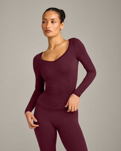 Mellow™ Motion Wide V Neck Long Sleeve Top | Cherry Lacquer Purple