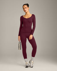 Mellow™ Motion Wide V Neck Long Sleeve Top | Cherry Lacquer Purple