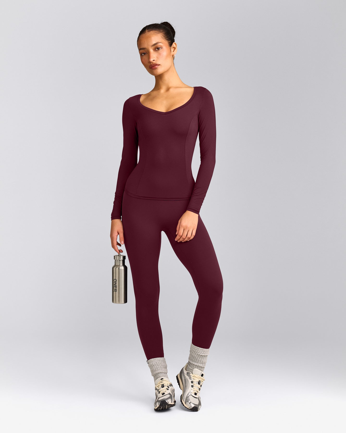 Mellow™ Motion Wide V Neck Long Sleeve Top | Cherry Lacquer Purple