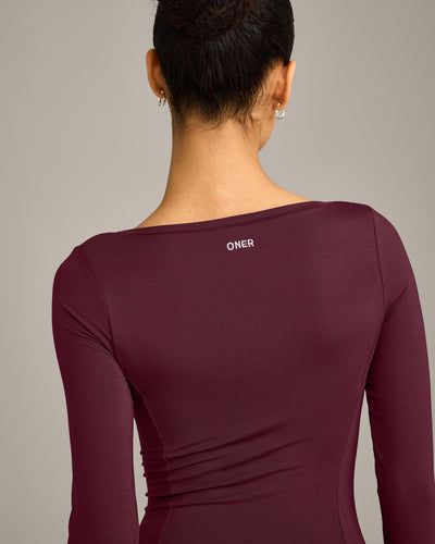 Mellow™ Motion Wide V Neck Long Sleeve Top | Cherry Lacquer Purple