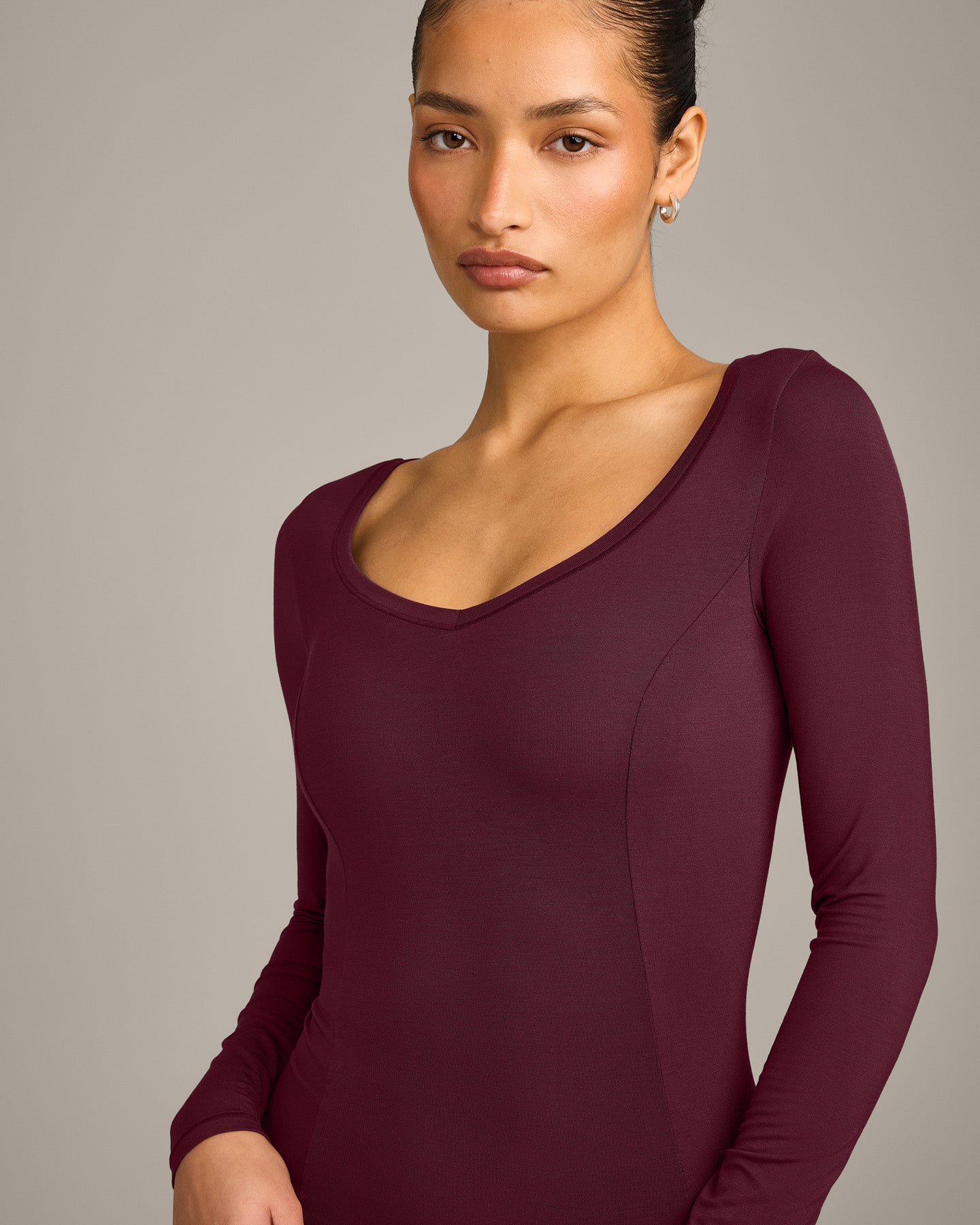 Mellow™ Motion Wide V Neck Long Sleeve Top | Cherry Lacquer Purple