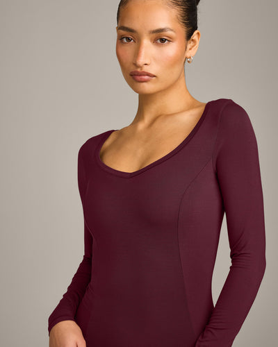 Mellow™ Motion Wide V Neck Long Sleeve Top | Cherry Lacquer Purple