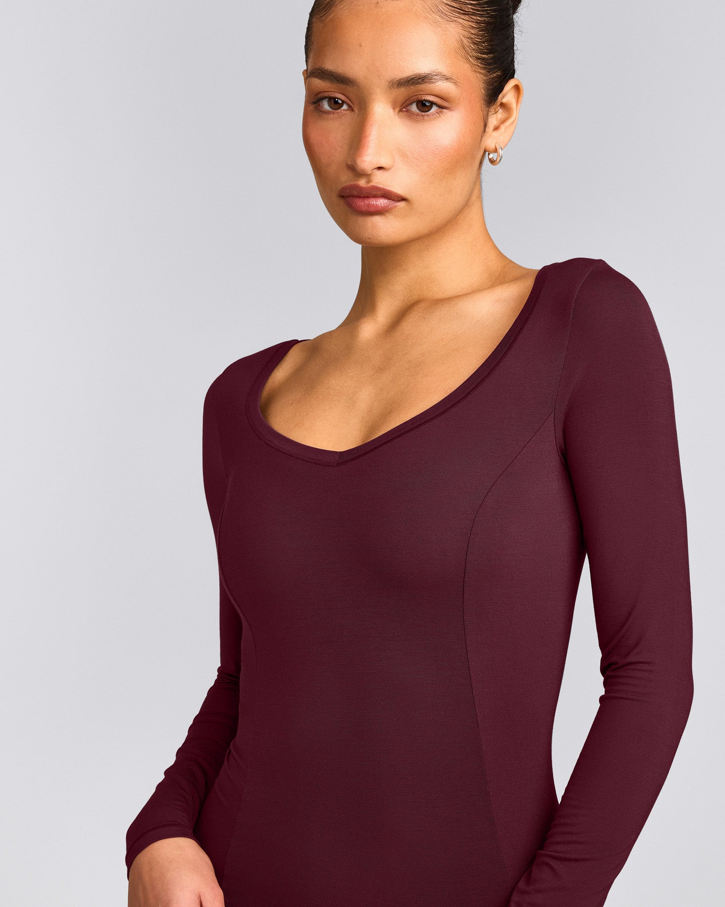 Mellow™ Motion Wide V Neck Long Sleeve Top | Cherry Lacquer Purple