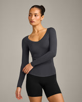 Mellow™ Motion Wide V-Neck Long Sleeve Top | Coal
