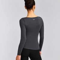 Mellow™ Motion Wide V Neck Long Sleeve Top | Coal