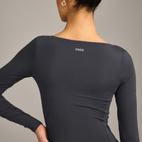Mellow™ Motion Wide V-Neck Long Sleeve Top | Coal