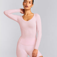 Mellow™ Motion Wide V Neck Long Sleeve Top | Soft Girl Pink