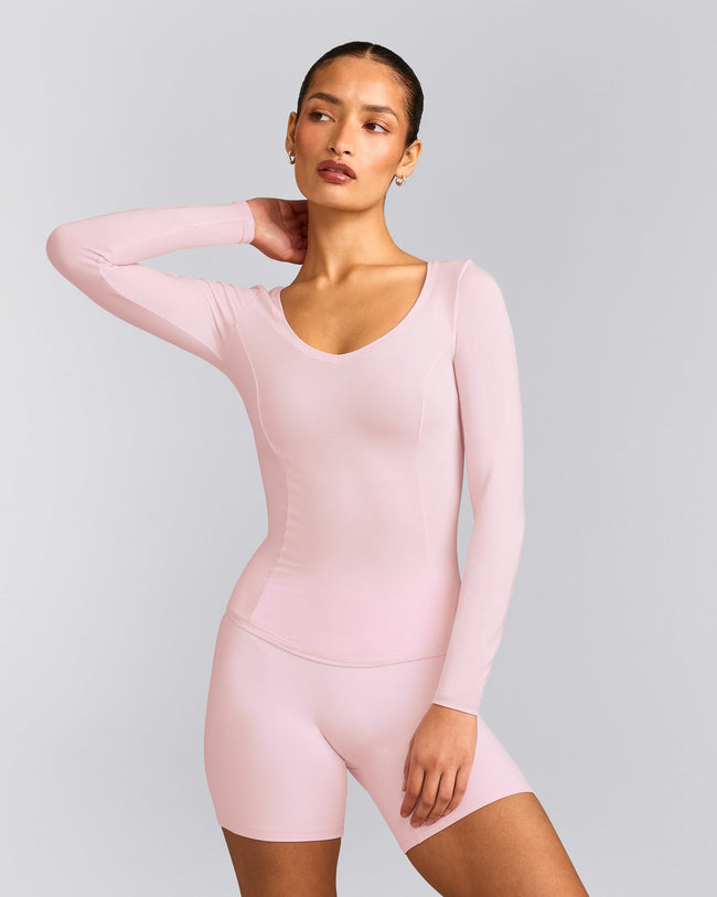 Mellow™ Motion Wide V Neck Long Sleeve Top | Soft Girl Pink