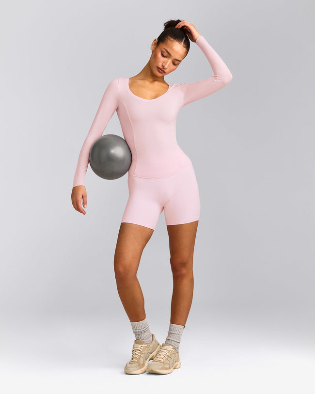 Mellow™ Motion Wide V Neck Long Sleeve Top | Soft Girl Pink