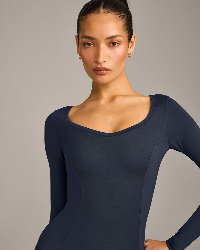 Mellow™ Motion Wide V Neck Long Sleeve Top | True Blue