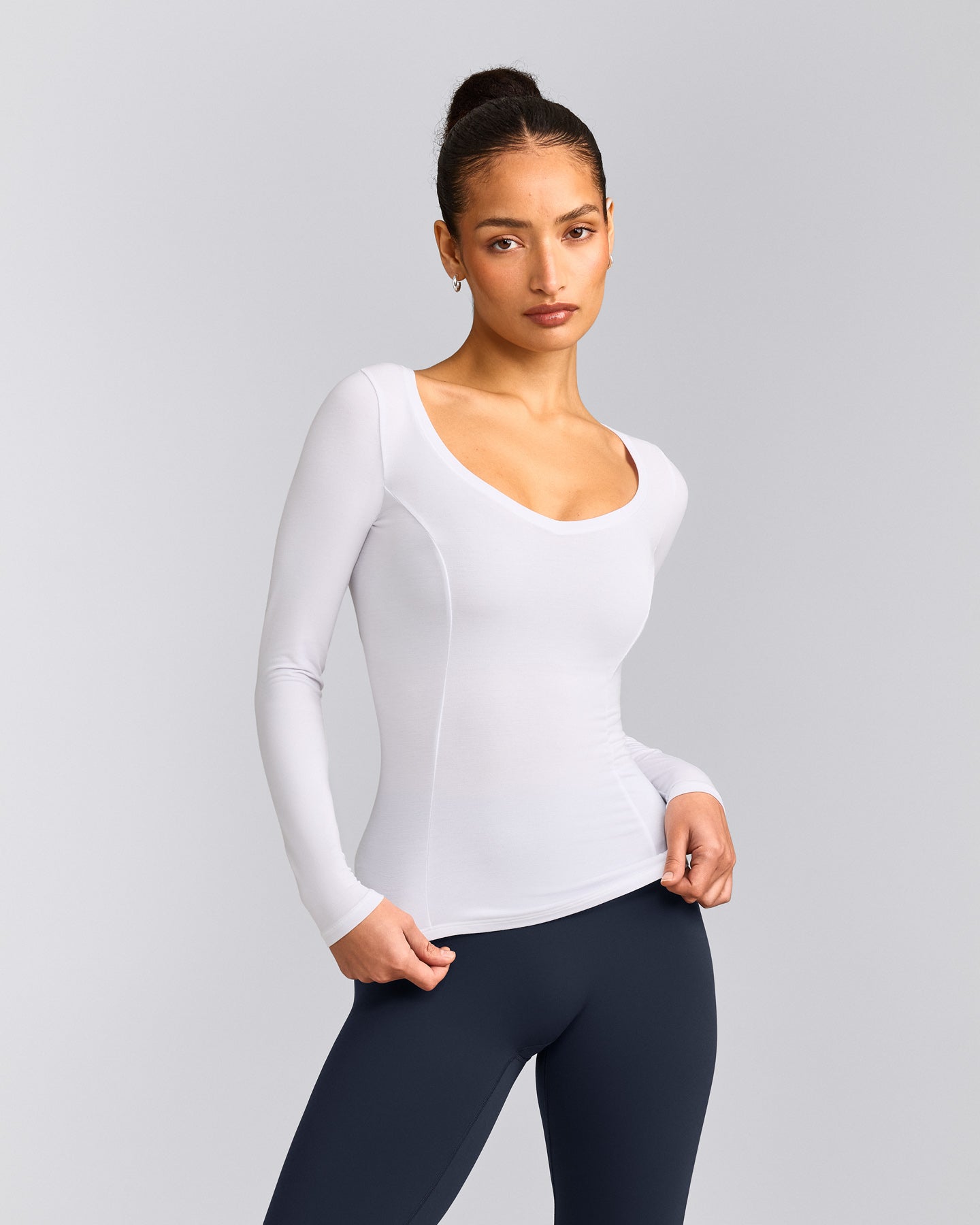 Mellow™ Motion Wide V Neck Long Sleeve Top | White