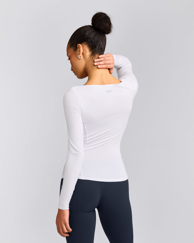 Mellow™ Motion Wide V Neck Long Sleeve Top | White