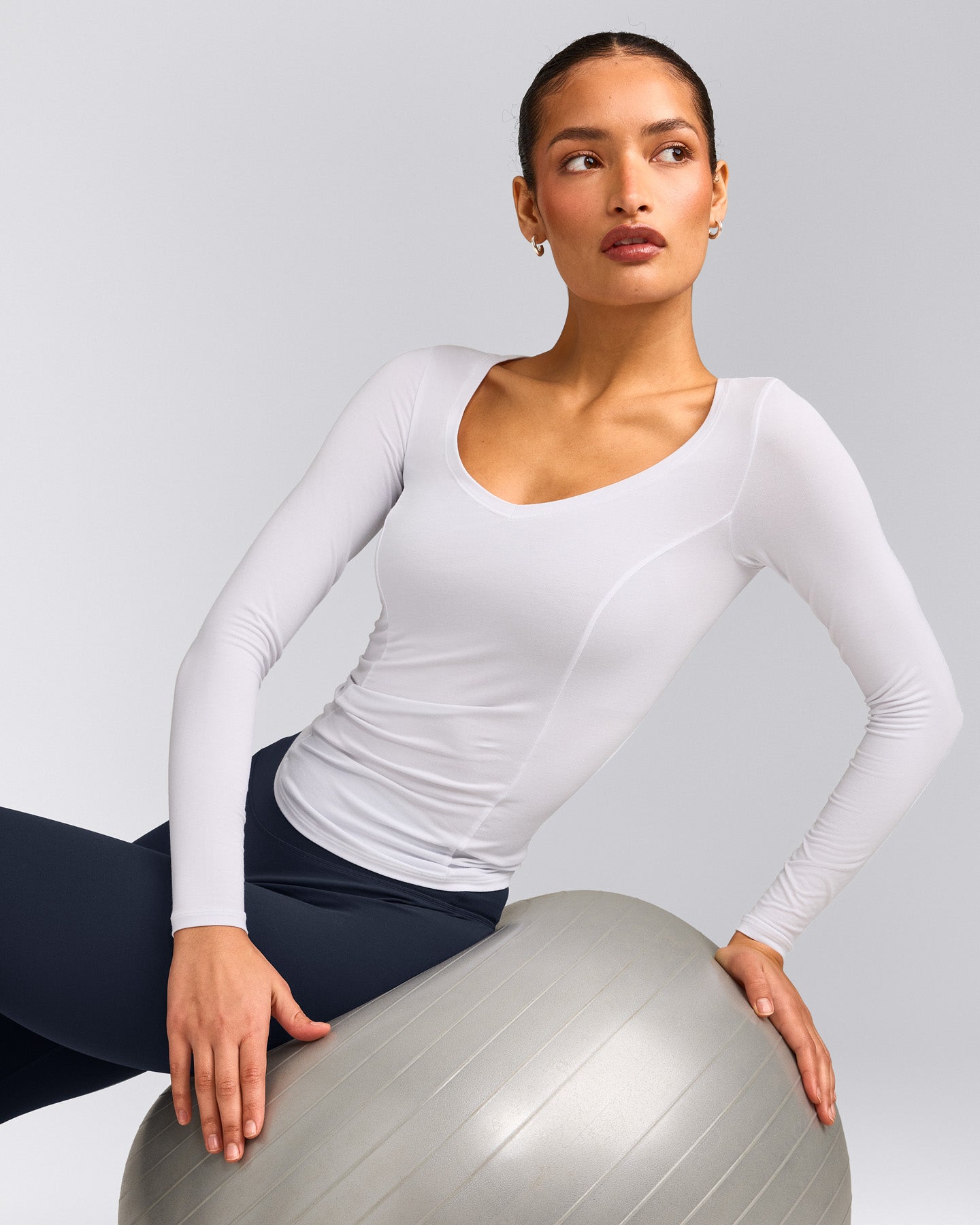 Mellow™ Motion Wide V Neck Long Sleeve Top | White
