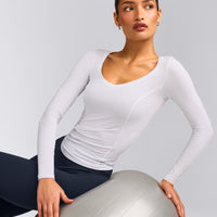 Mellow™ Motion Wide V Neck Long Sleeve Top | White