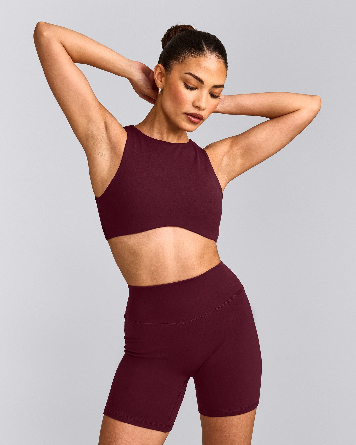 SoftMotion™ High Neck Sports Bra with Grey Logo | Cherry Lacquer Purple