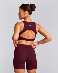 SoftMotion™ High Neck Sports Bra with Grey Logo | Cherry Lacquer Purple