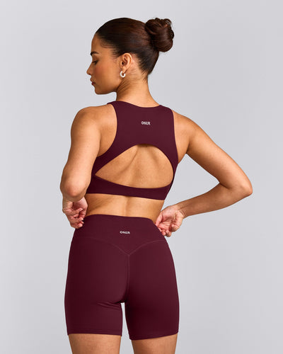 SoftMotion™ High Neck Sports Bra with Grey Logo | Cherry Lacquer Purple