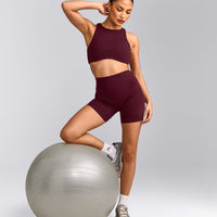 SoftMotion™ High Neck Sports Bra with Grey Logo | Cherry Lacquer Purple