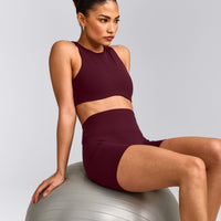 SoftMotion™ High Neck Sports Bra with Grey Logo | Cherry Lacquer Purple
