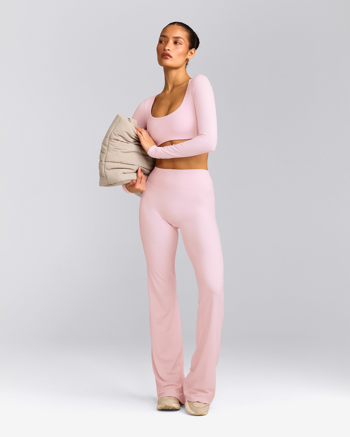 SoftMotion™ Flared Bottoms with Grey Logo | Soft Girl Pink