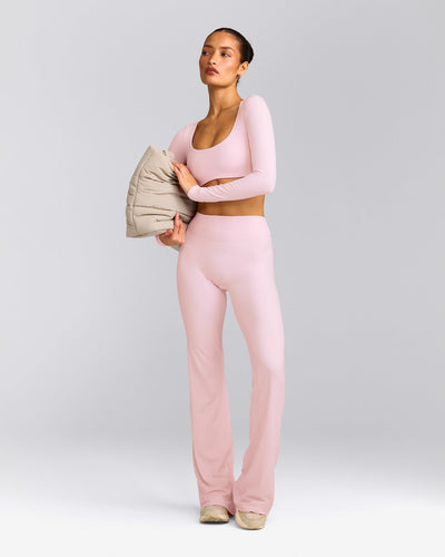 SoftMotion™ Flared Bottoms with Grey Logo | Soft Girl Pink