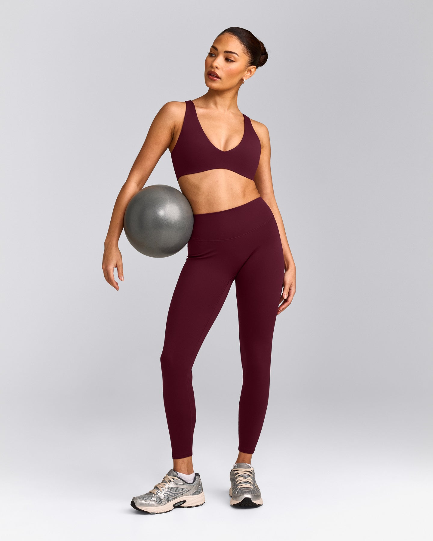 SoftMotion™ High Waisted Leggings with Grey Logo | Cherry Lacquer Purple