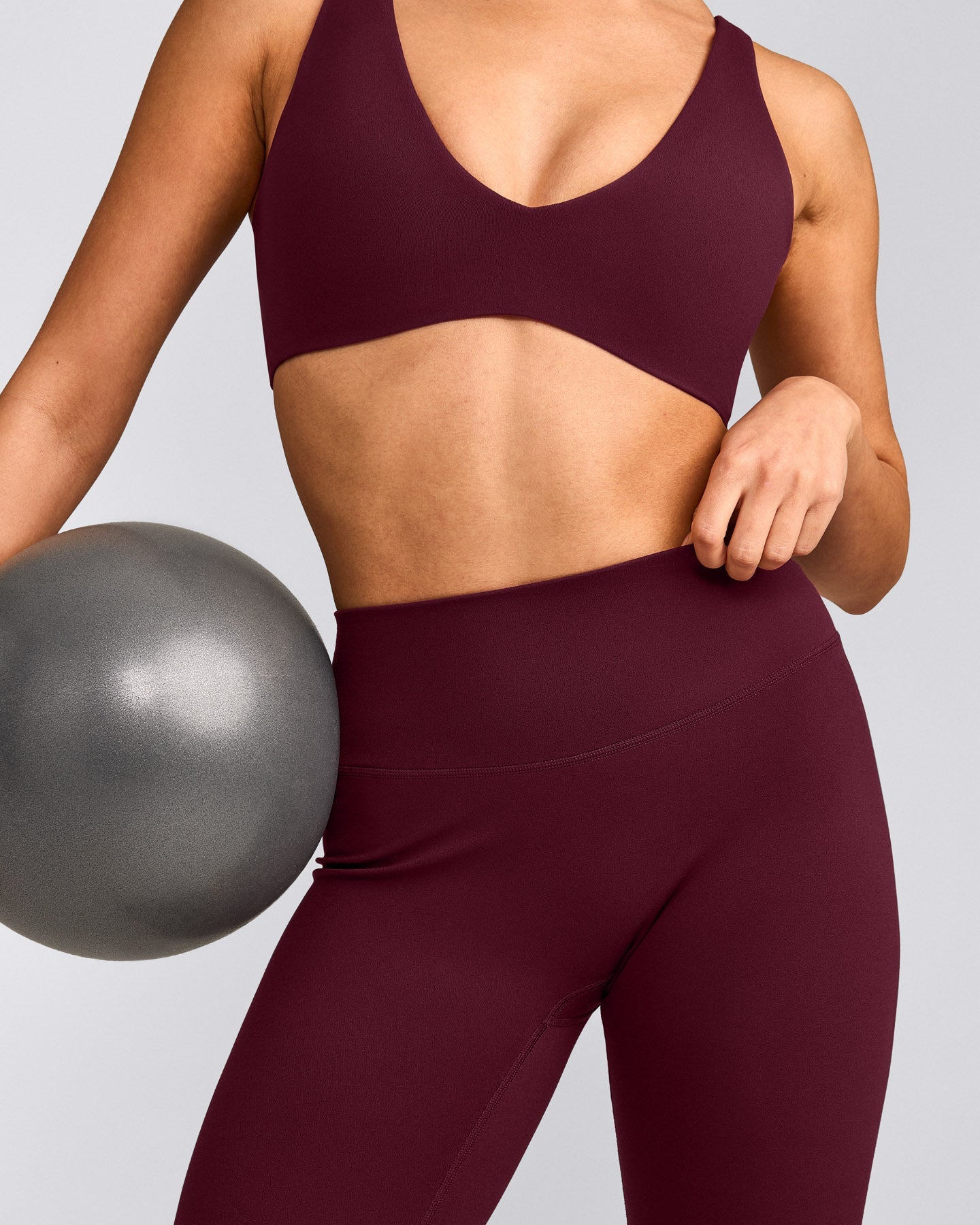 SoftMotion™ High Waisted Leggings with Grey Logo | Cherry Lacquer Purple