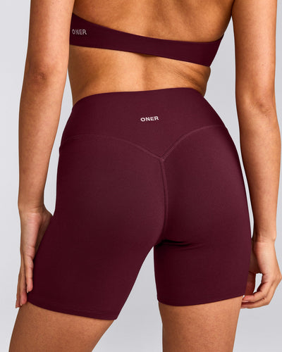 SoftMotion™ High Waisted Shorts 6" with Grey Logo | Cherry Lacquer Purple