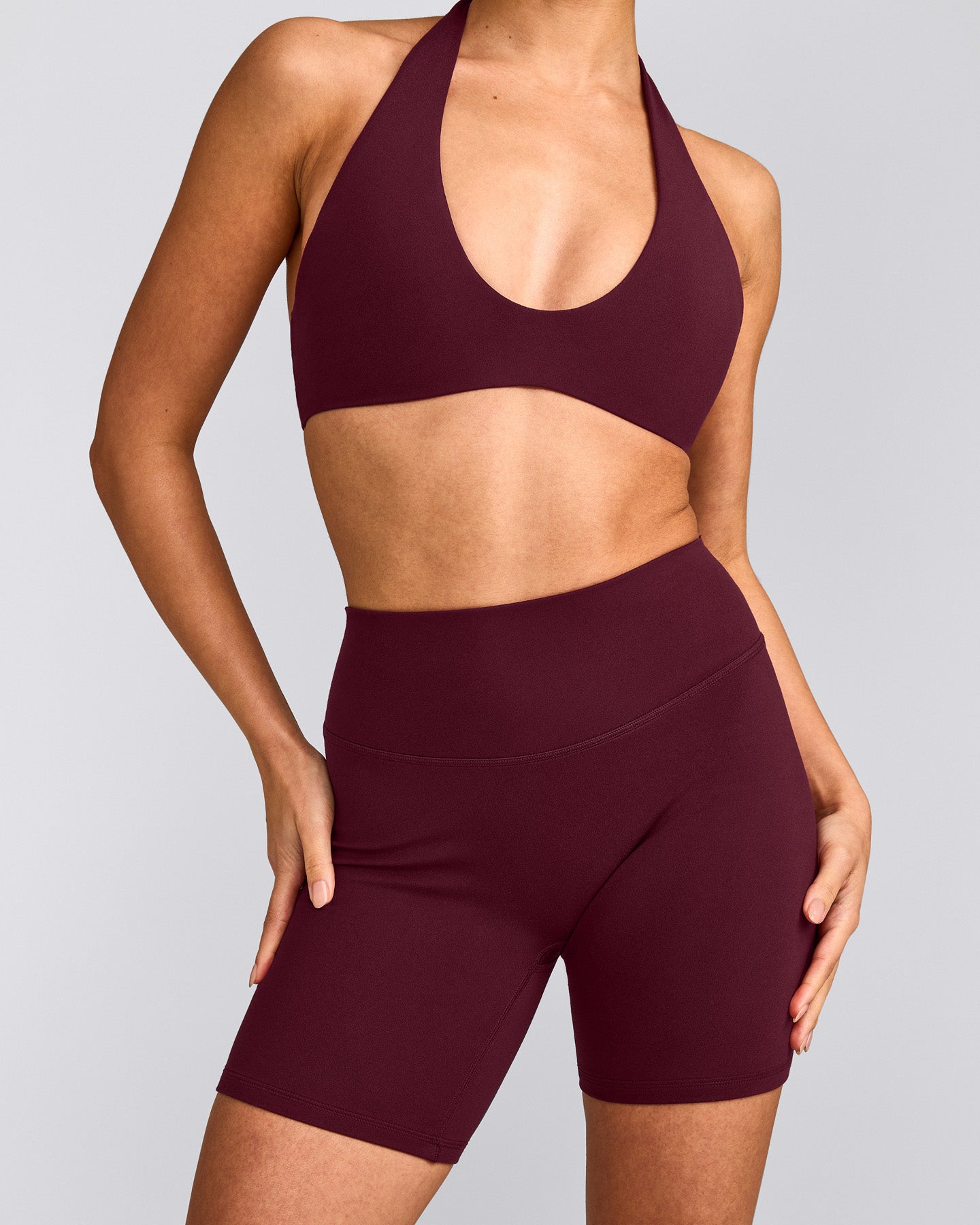 SoftMotion™ High Waisted Shorts 6" with Grey Logo | Cherry Lacquer Purple