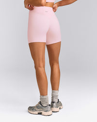 SoftMotion™ High Waisted Shorts 6" with Grey Logo | Soft Girl Pink