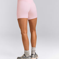 SoftMotion™ High Waisted Shorts 6" with Grey Logo | Soft Girl Pink