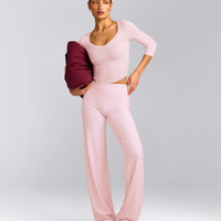SoftMotion™ Straight Leg Bottoms with Grey Logo | Soft Girl Pink