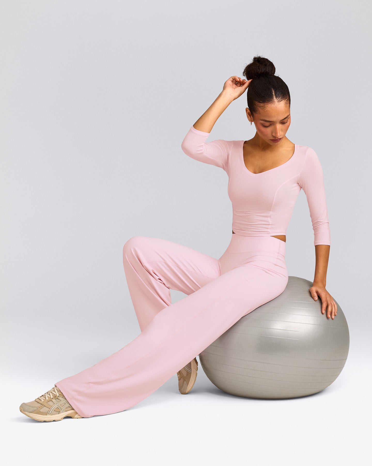 SoftMotion™ Straight Leg Bottoms with Grey Logo | Soft Girl Pink