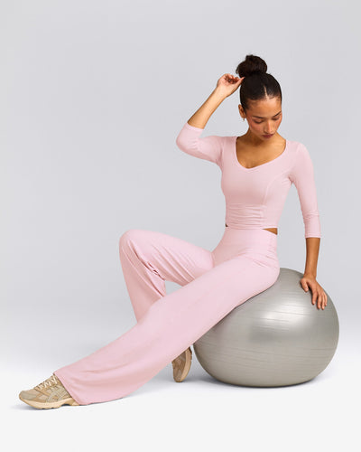 SoftMotion™ Straight Leg Bottoms with Grey Logo | Soft Girl Pink