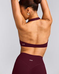 SoftMotion™ Minimal Halter Neck Bralette with Grey Logo | Cherry Lacquer Purple