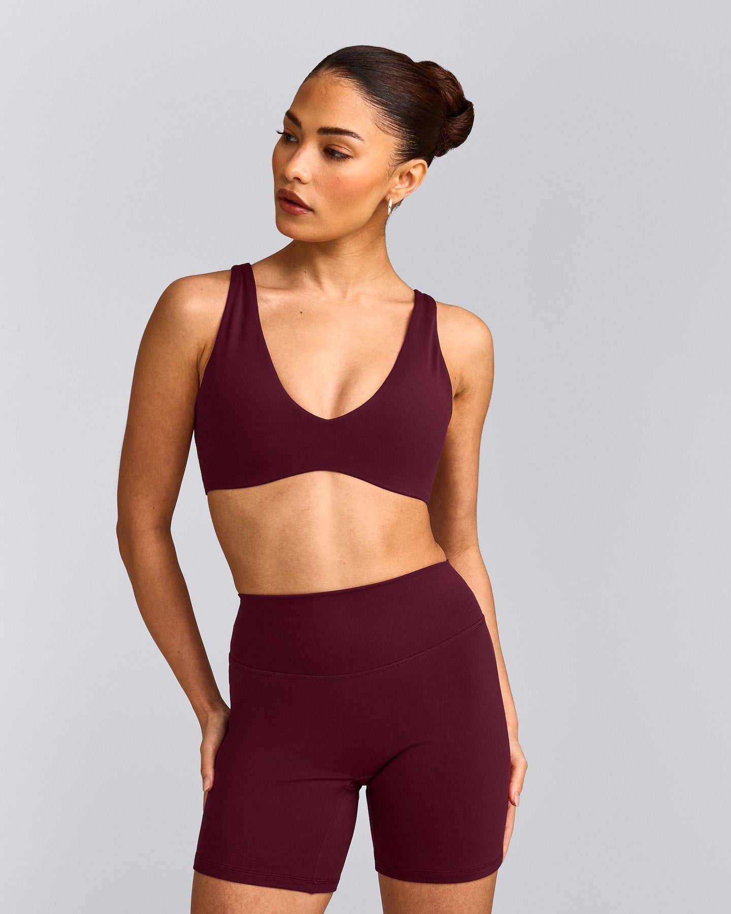 SoftMotion™ Scoop Back Bralette with Grey Logo | Cherry Lacquer Purple