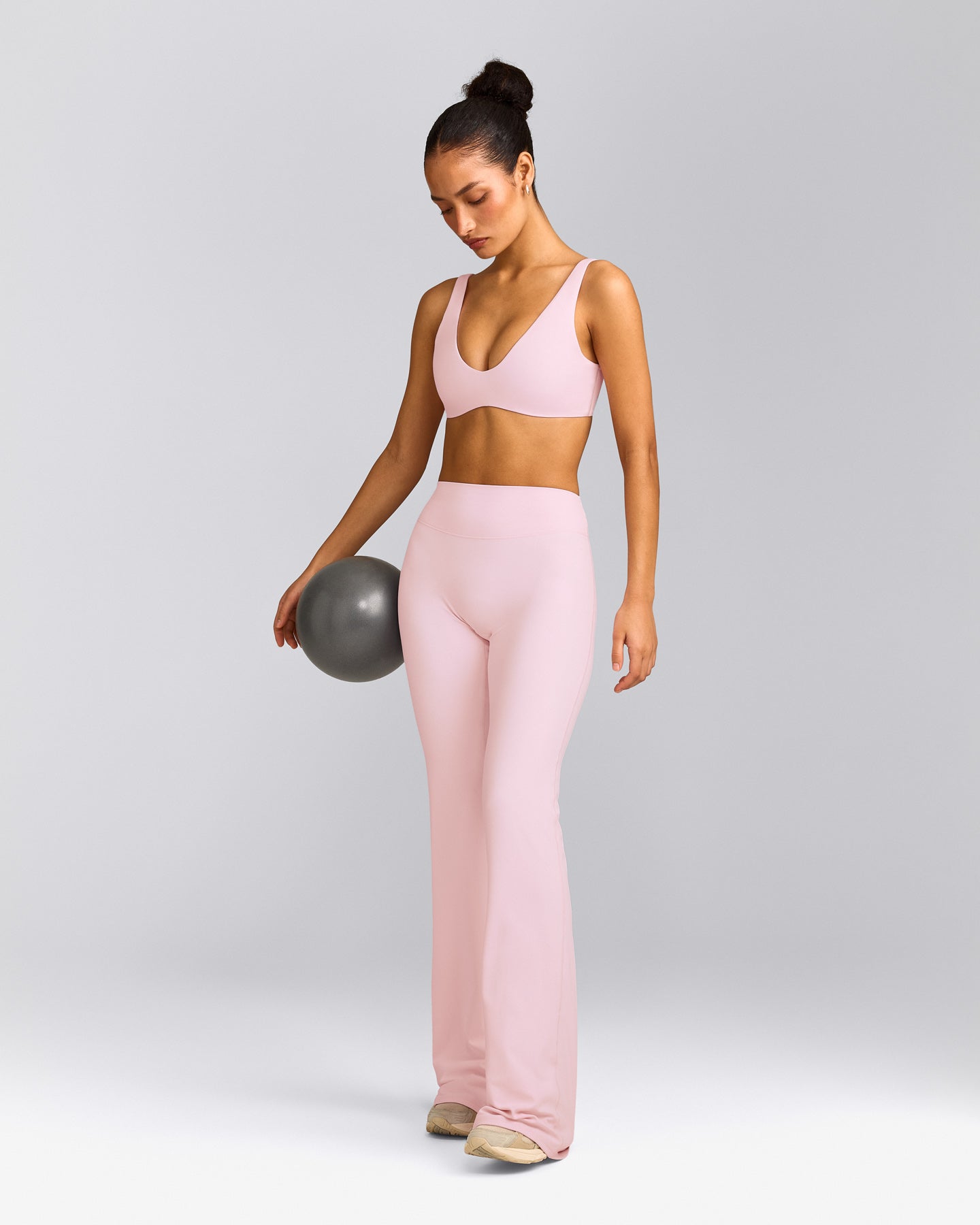 SoftMotion™ Scoop Back Bralette with Grey Logo | Soft Girl Pink