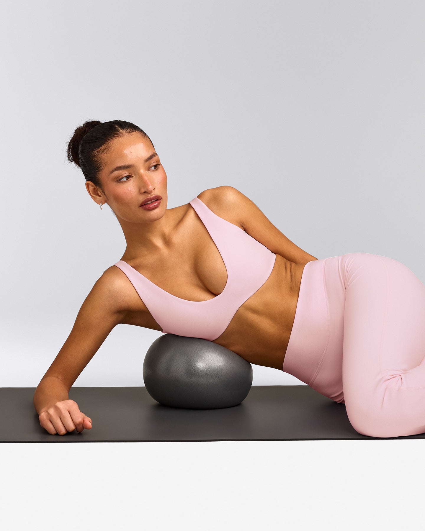 SoftMotion™ Scoop Back Bralette with Grey Logo | Soft Girl Pink