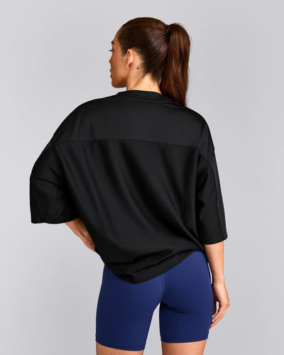 Oversized V Neck T-Shirt with Oner Graphic | Black