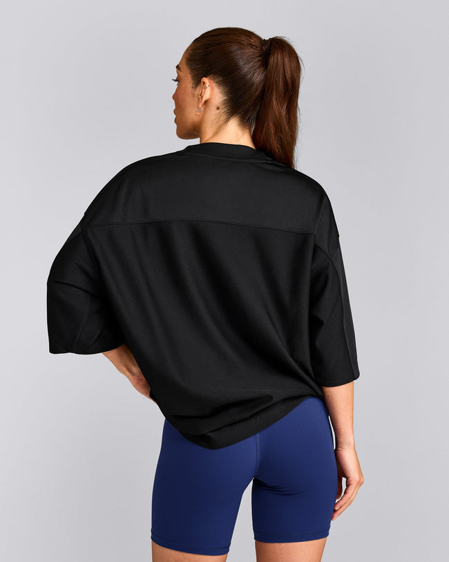 Oversized V Neck T-Shirt with Oner Graphic | Black