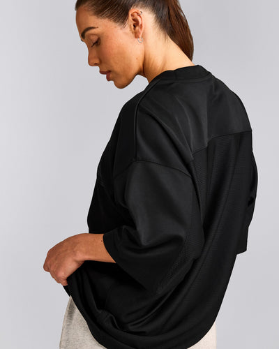 Oversized V Neck T-Shirt with Oner Graphic | Black