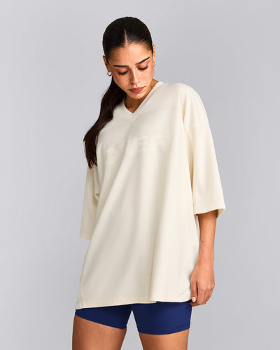 Oversized V Neck T-Shirt with Oner Graphic | Off White