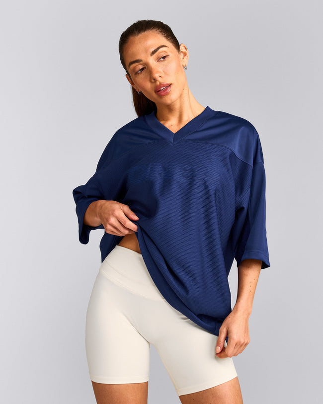 Oversized V Neck T-Shirt with Oner Graphic | Varsity Blue