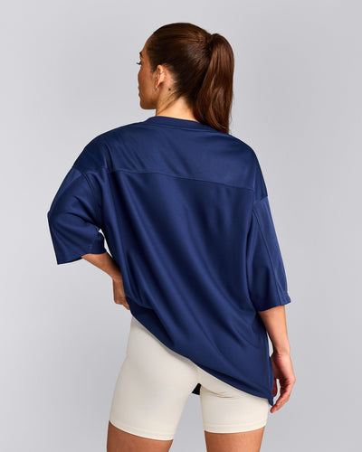 Oversized V Neck T-Shirt with Oner Graphic | Varsity Blue