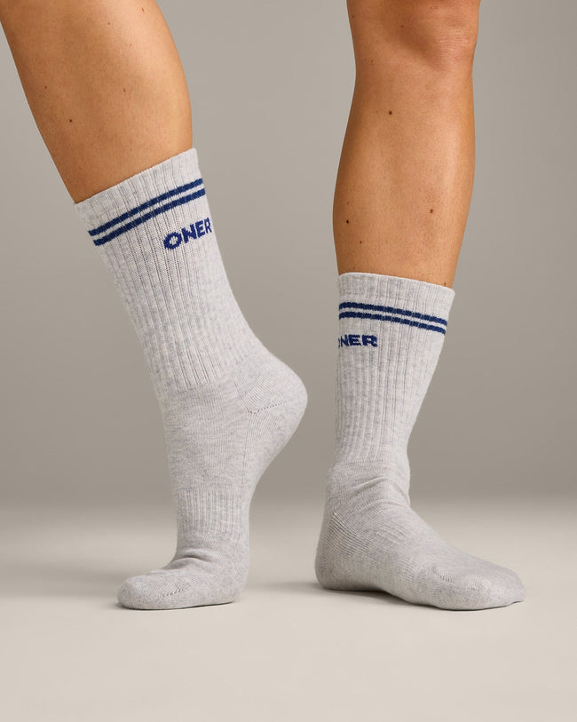 Varsity Stripe Crew Socks 3 Pack | White/Grey