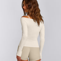 FormeSoft™ Fitted Off-The-Shoulder Long Sleeve Top | Marshmallow White