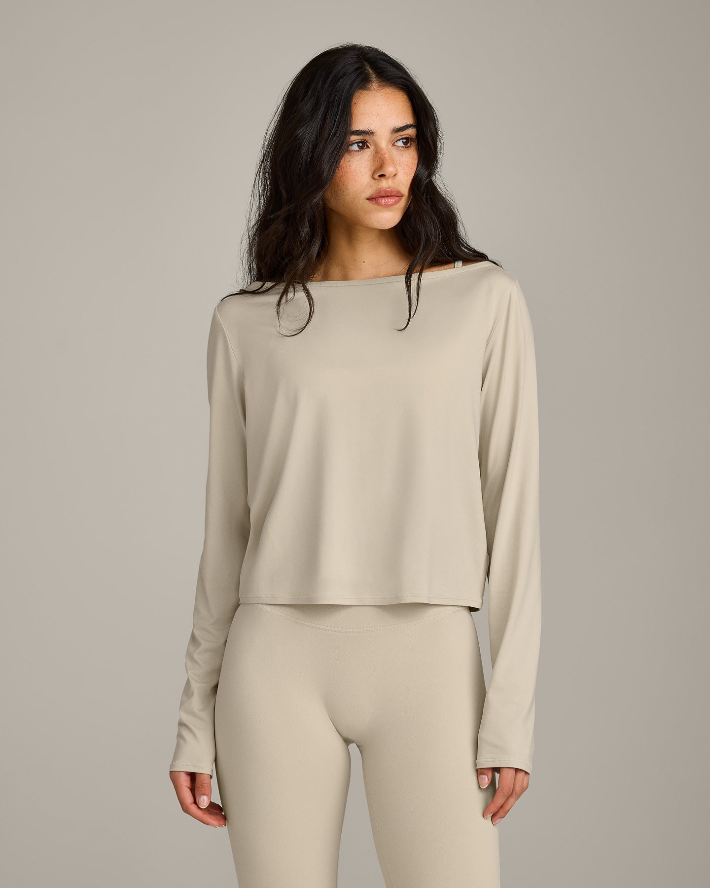 FormeSoft™ Relaxed Slash Neck Long Sleeve Top | Oatmeal