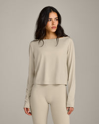 FormeSoft™ Relaxed Slash Neck Long Sleeve Top | Oatmeal